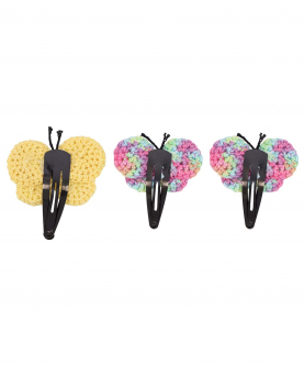 This And That By Vedika Handcrochet Circular Butterfly Snap Clips-Set Of 3-Light Yellow
