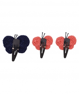 This And That By Vedika Handcrochet Circular Butterfly Snap Clips Set Of 3-Navy