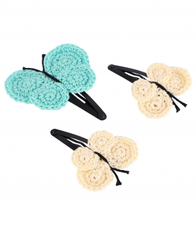 This And That By Vedika Handcrochet Circular Butterfly Snap Clips Set Of 3-Mint