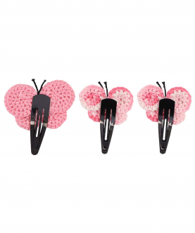 This And That By Vedika Handcrochet Circular Butterfly Snap Clips Set Of 3-Pink