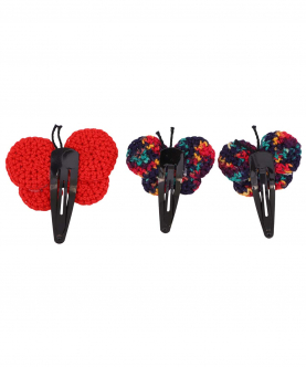 This And That By Vedika Handcrochet Circular Butterfly Snap Clips-Set Of 3 Red