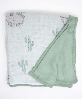 Bamboo Muslin Double Sided Baby Blanket-Lama Greens