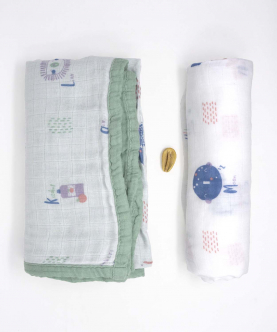 Bamboo Muslin Baby Blanket Swaddle Set-Learn