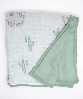 Bamboo Muslin Baby Blanket Swaddle Set-Lama Greens