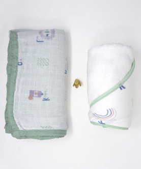 Bamboo Muslin Baby Blanket Hooded Towel Set-Learn