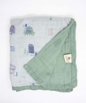 Bamboo Muslin Baby Blanket Hooded Towel Set-Learn