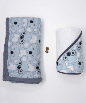Bamboo Muslin Baby Blanket Hooded Towel Set-Koala Love