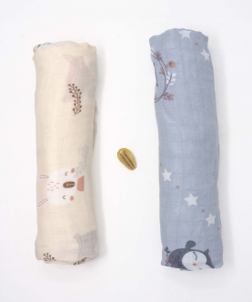 Bamboo Muslin Swaddle Set Of 2-Woodland Friends & Wise Owl