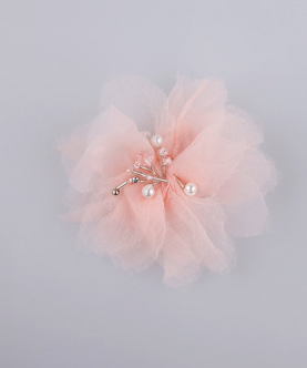Chiffon Frayed Flower With Pearls On A Clip