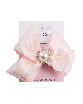 Large lace and satin bow clip with button 