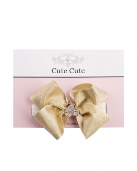  Large double bow with gold teddy on headband
