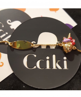 Cciki Unicorn face with engraving name plate bracelet in 14 kt gold