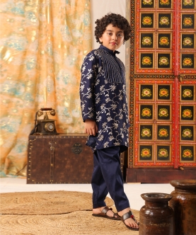 Boy Kurta And Salwar Set-Navy Blue