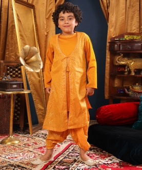 Boy Kurta And Dhoti Set-Mustard Yellow