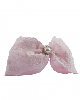 Oversized bow with  lace and pearl button headband