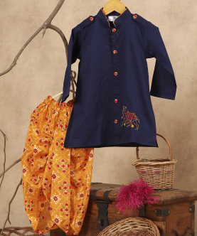 Front Button Sherwani And Dhoti Set For Lil Ones