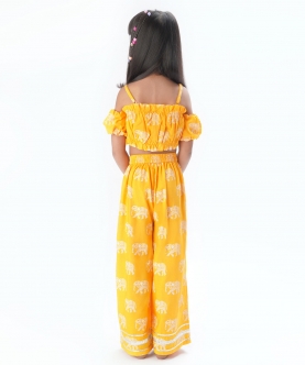 Trunk Tales Girls Yellow Crop Top With Pants Co-Ordinate Set