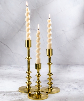 Gold Radiance Set Of 3 Candle Stands + Free Set Of 4 Candles