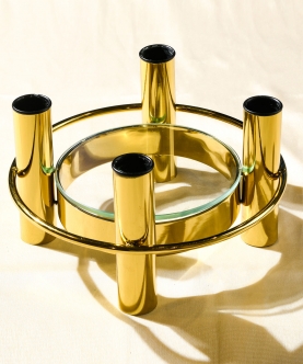 Iria Gold Candle Stand With Glass Centre