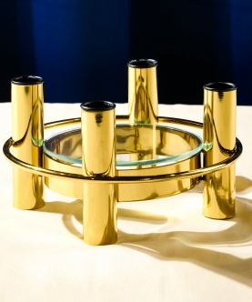 Iria Gold Candle Stand With Glass Centre