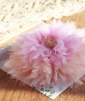 Choko Handmade-Glamorous Dahlia Mesh Tulle Hair Clip With Pearls & Crystals-Pink,Blush,Peach