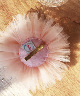 Choko Handmade-Glamorous Dahlia Mesh Tulle Hair Clip With Pearls & Crystals-Pink,Blush,Peach