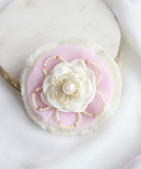 Choko Handmade-Royal Efflorescence Satin And Lace Statement Hair Clip-Pink,White