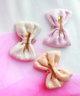 Set of 3 Pastel Cotton Bow Clips with Heart Charms