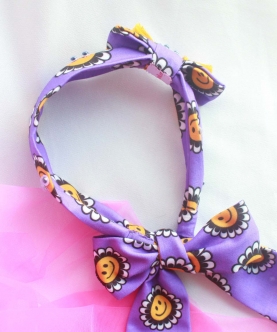 Purple Tiedown Cotton Hairband with Google eyes and Emojis