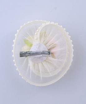 Off White Floral Fascinator Hairclip For Girls