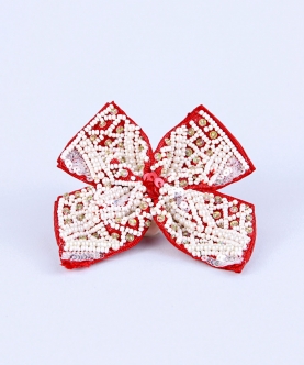 Red Beaded Bow Hairclip For Girls