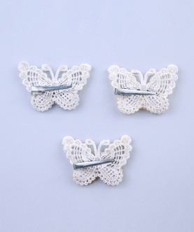Set Of 3 Beaded Butterfly Hairclips In White, Ivory,And Gold