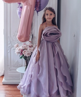 Chloe Lilac Floral Tulle Gown For Girls