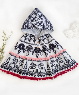 Embroidered Hoodie Poncho Top For Girls