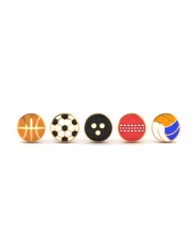 Cciki Playful Button set of Varied Sports Ball in Colorful Enamel crafted in Sterling Silver
