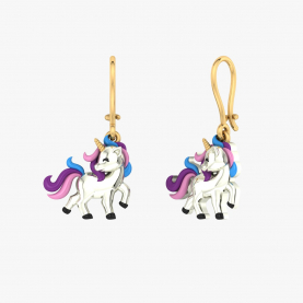 Cciki Dreamy Enamel Unicorn 14 kt Gold Loop Earrings