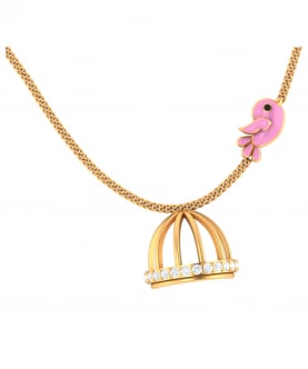 Cciki Canary Cage Necklace With Pink Enamel In Sterling Silver & Clear Zircons