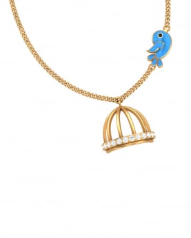 Cciki Canary Cage Necklace with Blue Enamel in Sterling Silver & Clear Zircons 