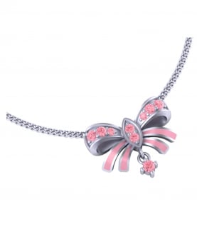 Cciki Beautiful Bow Necklace In Sterling Silver With Pink Enamel And Shiny Zircons