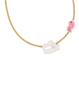 Cciki Chirpy Bird and Cloud Necklace in Sterling Silver and blooming pink enamel
