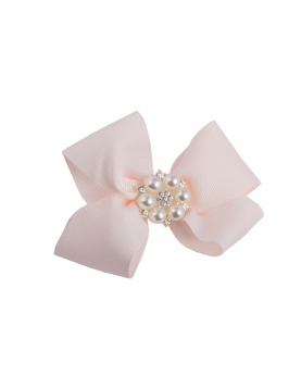Double large bow clip with pearl and diamante button