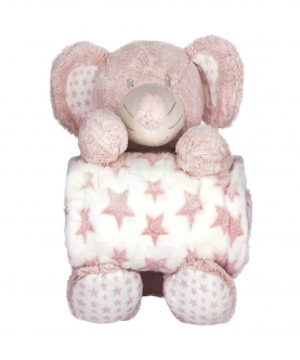 Baby Moo Elephant Pink Star Toy Blanket