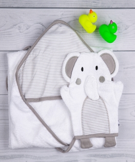 Baby Moo Elephant Grey Hooded Towel