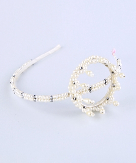 Ivory Beaded Crown Hairband For Girls