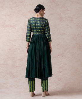 Bottle Green Tanchoi Silk Anarkali With Palazzo