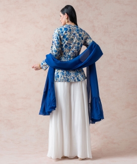 Blue Ivy Tussar Silk Pleated Kurti With Sharara