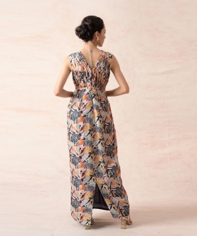 Jungle Print Pleated Gown