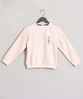 Cotton Fleece Sweatshirt With Flamingo Motif
