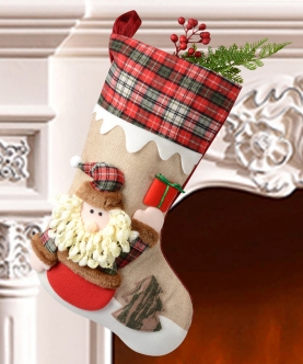Cream Snowfall Jute & Checks Style Santa Stockings