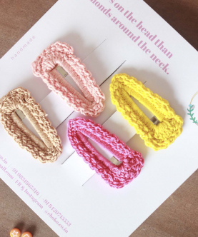 Choko Handmade-Crochet 4 Snap Hair Clips-Pink, Mustard Yellow, Red, Brown